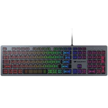 COUGAR VANTAR AX Scissor Gaming Keyboard, Scissor switches, 19-Key Rollover, USB plug, RGB light effects, CNC Unibody Aluminum Frame, 8 backlight effects, 445 X 127 X 15 (mm), 1.6m cable length, 626g, Anti-Ghosting Technology, Translucent Keycaps