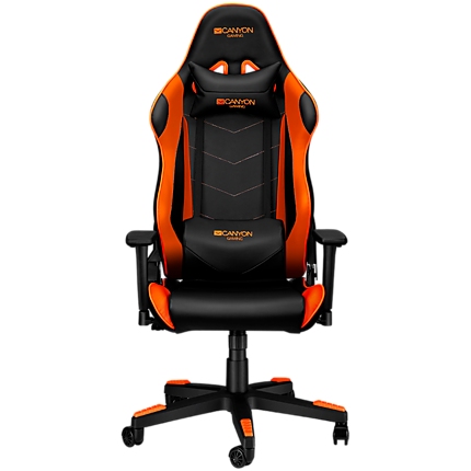 CANYON Deimos GС-4 Gaming chair, PU leather, Original foam and Cold molded foam, Metal Frame, Top gun mechanism, 90-165 dgree, 3D armrest, Class 4 gas lift, Nylon 5 Stars Base, 60mm PU caster, black+Orange.