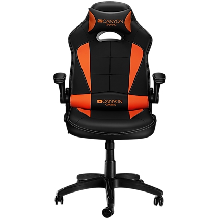 CANYON Vigil GС-2 Gaming chair, PU leather, Original and Reprocess foam, Wood Frame, Top gun mechanism, up and down armrest, Class 4 gas lift, Nylon 5 Stars Base,50mm PU caster, black+Orange.