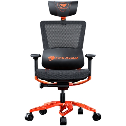 COUGAR Argo Orange, Premium Aluminum Frame, 5-star Aluminum Alloy base, Breathable PVC Leather, Trigger shift wire control system, Dynamic lumbar Support Design, Flexibly reclining backrest, Adjustable headrest, Sliding seat, 3D Adjustable Armrest