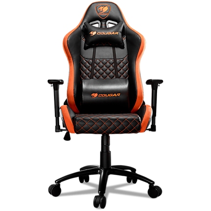 COUGAR Armor Pro Orange, Full Steel Frame, Breathable PVC Leather, Diamond Check Pattern Design, Micro Suede-Like Texture, Head and Lumbar Pillow, Mid Size, 3D Arm Rest Directions, Class 4 Gas Lift Cylinder, Orange / Black, 120 kg Weight Limit