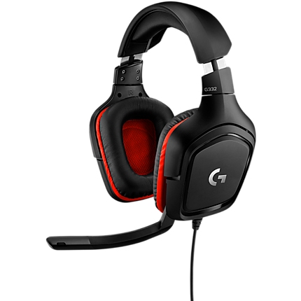 LOGITECH G332 Wired Gaming Headset - LEATHERETTE - BLACK/RED - 3.5 MM