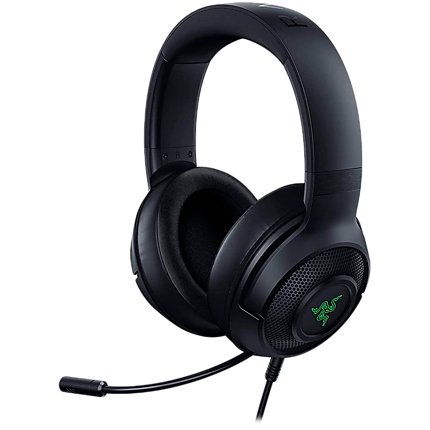 Razer Kraken V3 X, Gaming Headset, TriForce 40mm Drivers, Chroma RGB, HyperClear Cardioid Mic, Hybrid fabric and memory foam ear cushions,  Frequency Response 12 Hz – 28 kHz, Surround sound: Only available on Windows 10 64-bit