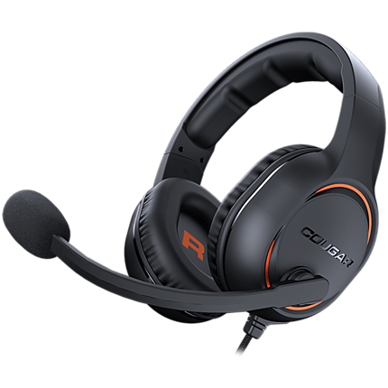 COUGAR HX330 - Orange Gaming Headset, 50mm Complex PEK Diaphragm drivers, 3.5mm Jack connections, 270g Light-Weight Comfort, 9.7mm Noise Cancellation Microphone, 4-pole 3.5mm Connector and 3-pole Y splitter for PC