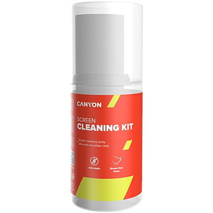 Canyon Cleaning Kit, Screen Cleaning Spray + microfiberSpray for screens and monitors, complete with microfiber cloth. Shrink wrap, 200ml + 18x18 cm microfiber,  55x55x145mm 0.208kg