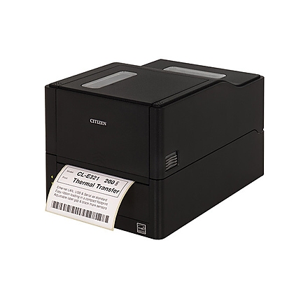 Citizen Label Desktop printer CL-E321 Thermal Transfer+Direct Print Speed 200mm/s, Print Width(max.)4"(104 mm)/Media Width(min-max)1"- 5"(25.4-118.1 mm)/Roll Size(max)5"(125 mm), Core Size 1"(25mm),Resol.203dpi/Interface USB/RS-232/LAN EN Plug(EU) Black