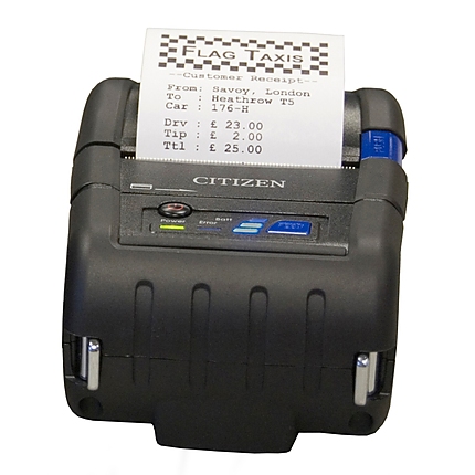 Citizen Mobile Receipts printer CMP-20II Direct thermal Print Speed 80mm/s, Print Width 48mm/ Media Width 58mm/Roll Size 48mm, Resol.203dpi/Print Sizes 2"Printer; USB, Serial, CPCL/ESC, Battery Li-Ion/7.4 volt/1800mAh(24h) IP42/Black