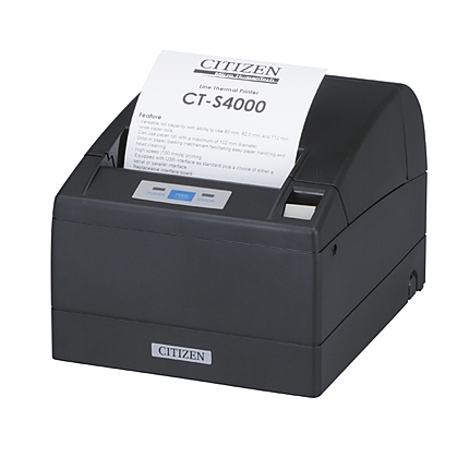 Citizen POS printer CT-S4000 Direct thermal Print Speed 150mm/s, Print Widht 104mm/Media Width (min-max)80/82.5/112 or 112mm/Emul.Lang.ESC/POS/Media type Receipt paper/Reliability 100mln.pulses/100km/1mln.cuts/Resol.203dpi/Interface USB/EN Plug(EU) Black