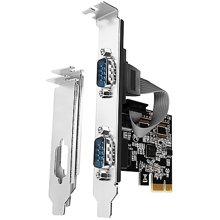 PCI-Express card with two 250 kbps serial ports. ASIX AX99100. Standard & Low Profile.