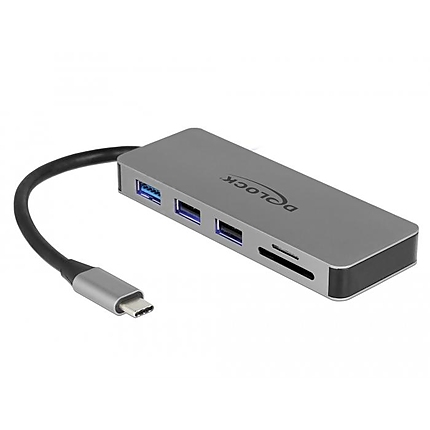 Докинг станция Delock USB-A, USB-C, HDMI, SD, Micro SD, PD, 4K, Подсветка, Сив