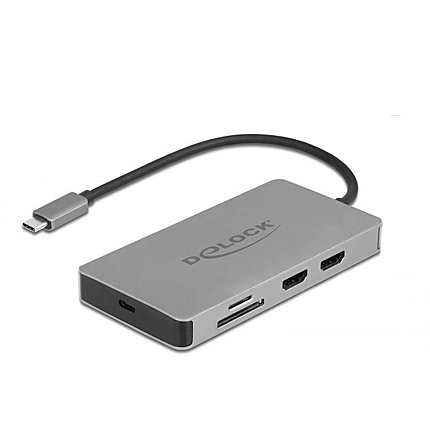 Докинг станция Delock USB-C - Dual HDMI, USB 3.2, SD, LAN, PD3.0 Сив