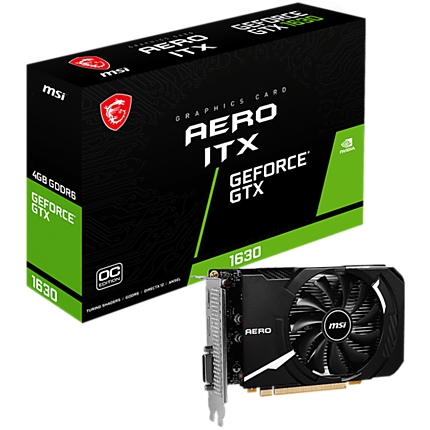 MSI Video Card NVidia GeForce GTX 1630 AERO ITX 4G OC, 4GB GDDR6, 64-bit, 12 Gbps, Boost: 1815 MHz, 512 CUDA Cores, 1x DP 1.4a, 1x HDMI 2.0b, 1x DVI-D, 300W Recommended PSU, 3Y