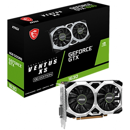 MSI Video Card NVidia GeForce GTX 1630 VENTUS XS 4G OC, 4GB GDDR6, 64-bit, 12 Gbps, Boost: 1815 MHz, 512 CUDA Cores, 1x DP 1.4a, 1x HDMI 2.0b, 1x DVI-D, 300W Recommended PSU, 3Y