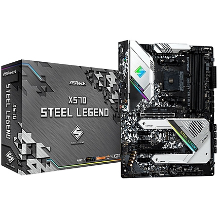 ASROCK Main Board Desktop X570 STEEL LEGEND (AM4, X570, 4xDDR4, 2xPCIe 4.0x16, 3xPCIe 4.0x1, 8x SATA, 2x Hyper M.2, 2x USB3.2 Gen2, 10x USB3.2 Gen1, DP, HDMI, GLAN, POLYCHROME RGB, ATX, Retail)