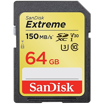 SanDisk Extreme SDXC Card 64GB 150MB/s V30 UHS-I U3; EAN: 619659170684