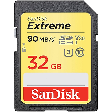 SanDisk Extreme SDHC Card 32GB 90MB/s V30 UHS-I U3; EAN: 619659147037