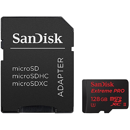 SanDisk Extreme Pro microSDXC 128GB + SD Adapter + Rescue Pro Deluxe 170MB/s A2 C10 V30 UHS-I U3; EAN: 619659169817