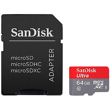 SANDISK 64GB microSDHC Card with Adapter