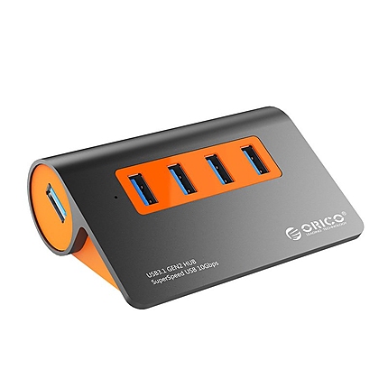 Orico хъб USB 3.1 Gen2 10Gbps HUB 4 port Aluminum Grey/Orange - M3H4-G2-OG