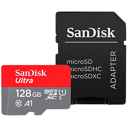 SanDisk Ultra microSDXC 128GB + SD Adapter 140MB/s  A1 Class 10 UHS-I; EAN:619659200558