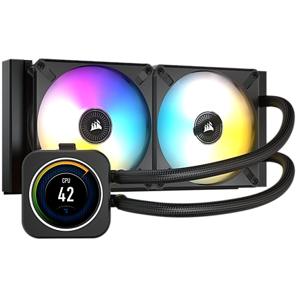 CORSAIR iCUE H100i ELITE LCD Display Liquid CPU Cooler, 240mm Radiator, Dual 120mm ML RGB PWM Fans, Intel: LGA1700/LGA1200/LGA115X/LGA20XX, AMD: AM5/AM4/sTRX4/sTR4, 5Y warranty, black