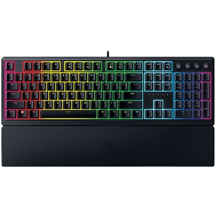 Razer Ornata V3, Mecha-membrane switches, 10 Razer Chroma™ RGB Lighting Zones, 1000 Hz Ultrapolling, Backlit keys, UV coated ABS Keycaps, Soft-touch wrist rest"