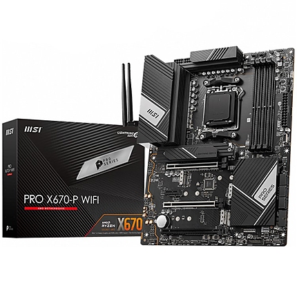 MSI PRO X670-P WIFI, ATX, Socket AM5, 4x DDR5, 3x PCI-E x16 slots, 4x M.2 slots, 1x HDMI, 2x DP (1x Type-C), 4x USB 3.2 Gen1, 2x USB 3.2 Gen2, 1x USB 3.2 Gen2, 1x USB 3.2 Gen2x2, Type-C, 7.1 HD Audio, 2.5G LAN, Wi-Fi 6E, BT, 3Y