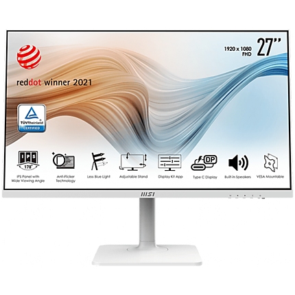 MSI Modern MD271PW Monitor, 27" 75Hz, FHD (1920x1080) 16:9, IPS Anti-glare, 5ms, 250nits, 1000:1, 178°/178°, Adjustable Stand, Anti-Flicker,1x HDMI, 1x Type-C, 3Y Warranty