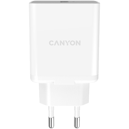 Canyon, QC3.0 36W WALL Charger with 1-USB A   Input: 100V-240V, Output:  USB-A:QC3.0 36W (5V3A/9V3.0A/12V3.0A),  Eu plug  , Over- Voltage ,  over-heated, over-current and short circuit protection Compliant with CE RoHs,ERP.Size:90*46*27.5mm, 71g, Whi