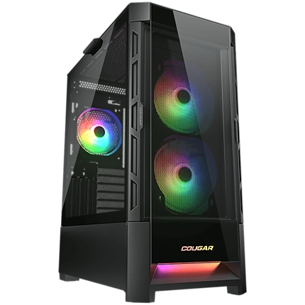 COUGAR DUOFACE RGB (Black), Mid Tower, Tempered Glass + Mesh Front Panels, 3x 140 ARGB Fans, RGB Button, 4mm Tempered Glass, Mini ITX / Micro ATX / ATX, USB 3.0 x 2, USB 2.0 x 1, Mic + Audio x 1