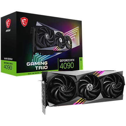 MSI Video Card NVidia GeForce RTX 4090 GAMING TRIO 24G, 24GB GDDR6X, 384-bit, 2520 MHz Boost, 16384 CUDA Cores, PCIe 4.0, 3x DP 1.4a, HDMI 2.1a, RAY TRACING, Triple Fan, 850W Recommended PSU, 3Y