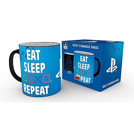 Чаша ABYSTYLE PLAYSTATION Mug Heat Change Eat Sleep Repeat, Сменящ се цвят, Черен