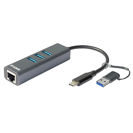 D-Link USB-C/USB to Gigabit Ethernet Adapter with 3 USB 3.0 Ports