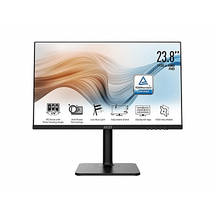 MSI Modern MD241P, 23.8" 1920x1080 (FHD), 75Hz, 5ms, IPS, 250 nits, Flat, USB-C & HDMI, Type-C, Height Adjustable Stand, black