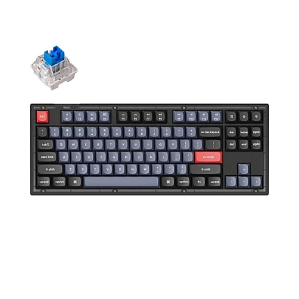 Геймърска Механична клавиатура Keychron V3 TKL Knob QMK Frosted Black Translucent, Keychron K Pro Blue Switch, RGB Backlight