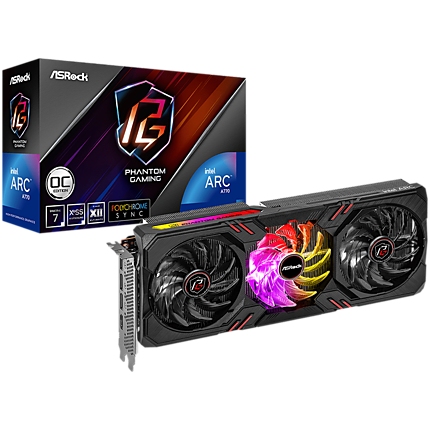 Intel Arc A770 Phantom Gaming D 8GB OC, 256-bit GDDR6, 1x HDMI 2.1, 3x DisplayPort 2.0, 2x 8-pin Power Connectors, recommended PSU 700W