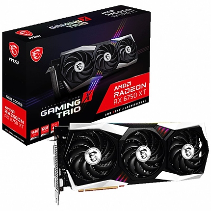 MSI Video Card AMD Radeon RX 6750 XT GAMING X TRIO 12G, 12GB GDDR6, 192-bit, 432.0 GB/s, 18000 MHz Effective Memory Clock, Boost: 2623 MHz, 2560 Cores, 3x DP 1.4, HDMI 2.1, 650W Recommended PSU, 3Y