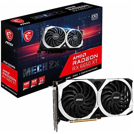 MSI Video Card AMD Radeon RX 6650 XT MECH 2X 8G OC, 8GB GDDR6, 128 -bit, 280.3 GB/s, 17500 MHz Effective Memory Clock, Boost: 2669 MHz, 2048 Cores, 3x DP 1.4, HDMI 2.1, 500W Recommended PSU, 3Y