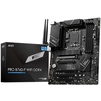 MSI PRO B760-P WIFI DDR4, ATX, Socket 1700, Dual Channel DDR4 5333(OC)MHz, 2x PCIe x16 slots, 2x M.2 slots, 1x HDMI, 1x DP, 1x USB 3.2 Gen 2x2 Type-C, 3x USB 3.2 Gen 2, 4x USB 2.0, 7.1 HD Audio, 2.5Gbps LAN, WI-FI 6E, BT, 3Y