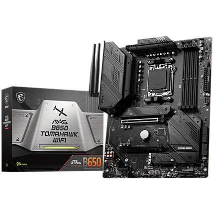 MSI Main Board Desktop MAG B650 TOMAHAWK WIFI (AM5,4x DDR5,HDMI,DP,2x PCI-E x16,1x PCI-E x1,3xM.2,6xSATA 6G,6x USB 2.0,6x USB 3.2 Gen1 Type A,3x USB 3.2 Gen2 Type A,1x USB 3.2 Gen2 Type C,1x USB 3.2 Gen2x2 Type C, 2.5GLAN,Wi-Fi 6E, BT5.2 ATX