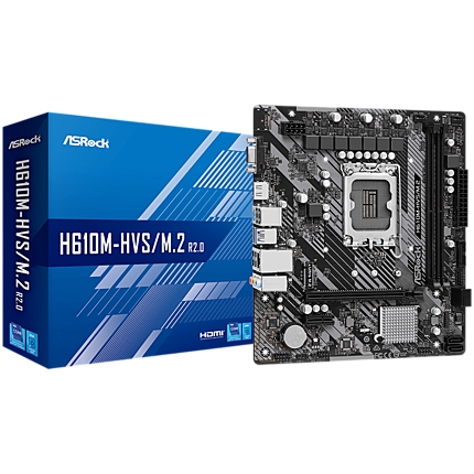 ASROCK MB Desktop H610M-HVS (S1700, 2x DDR4, 1x PCIe 4.0 x16, 1x PCIe 3.0 x1, 1x SSD Ultra M.2 PCIe, 4x SATA3 6.0Gb/s, 4x USB 3.2, 6x USB 2.0, 1x VGA, 1x HDMI, 1x GLAN, mATX) Retail.