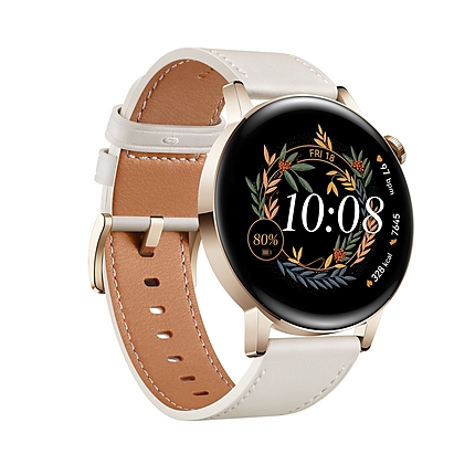 Huawei Watch GT 3 42mm, Milo-B19V,  1.32", Amoled, 466x466, PPI 356, 4GB, Bluetooth 5.2, supports BLE/BR/EDR, 5ATM, Battery 292 maAh, Light Gold, White Leather Strap