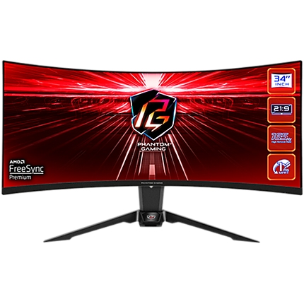 Asrock Curved Gaming Monitor, 34" WQHD(3440x1440) 1500R VA, 165 Hz, 115% sRGB, 3000:1, 550 cd/mВІ, 178Вє/178Вє, 1ms (MPRT), Flicker-free, 2x 2W Speakers, 2x HDMI 2.0, 1x DP 1.4, 1x Audio Jack (3.5mm), Wi-Fi Antenna (7 dBi), 3Y