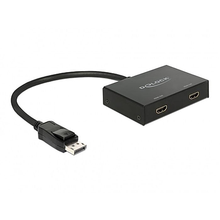 Сплитер DeLock, DisplayPort 1.2 мъжко - 2 x HDMI женско, Черен