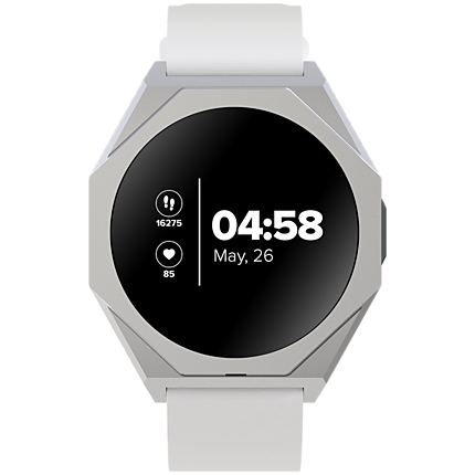 Smart watch Realtek 8762DK LCD 1.3'' LTPS 360X360px, G+F 1+gesture 192KB Li-ion polymer battery 3.7v 280mAh,Silver aluminum alloy case middle frame+plastic bottom case+white silicone strap+silver strap buckle host:45.4*42.4*9.6mm Strap:260*20mm 40.7