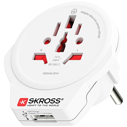 Адаптер SKROSS World to Europe 1500266, USB, Бял