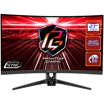 Asrock Curved Gaming Monitor, 27" FHD(1920x1080) 1500 VA, AG, 240 Hz, 113% sRGB, 16:9, 3000:1, 300 cd/mВІ, 178Вє/178Вє, 1ms (MPRT), Flicker-free, Swivel, Tiltt Adjustment, 2x 2W Speakers, 2x HDMI 2.0, 1x DP 1.2, 1x Audio Jack (3.5mm), 3Y