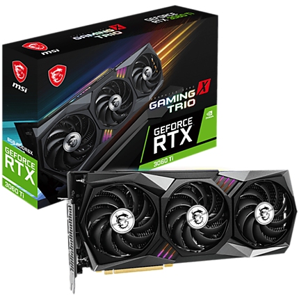 MSI Video Card Nvidia GeForce RTX 3060 Ti GAMING Z TRIO 8GD6X, 8GB GDDR6X, 256-bit, 19GBps, Boost: 1845 MHz, 4864 CUDA Cores, PCIe 4.0, 3x DP 1.4a, HDMI 2.1, RAY TRACING, Triple Fan, 600W Recommended PSU, Metal Backplate