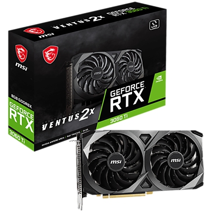 MSI Video Card Nvidia RTX 3060 Ti VENTUS 2X 8GD6X, 8GB GDDR6, 256-bit, 19GBps, Boost: 1665 MHz, 4864 CUDA Cores, PCIe 4.0, 3x DP 1.4a, HDMI 2.1, RAY TRACING, Dual Fan, 600W Recommended PSU, 3Y