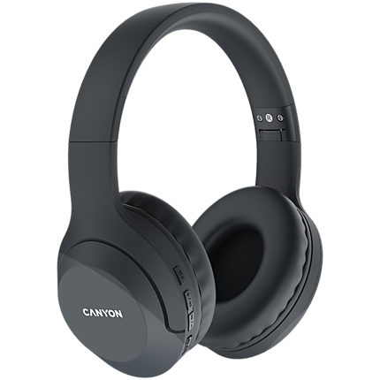 CANYON BTHS-3, Canyon Bluetooth headset,with microphone, BT V5.1 JL6956, battery 300mAh, Type-C charging plug, PU material, size:168*190*78mm, charging cable 30cm and audio cable 100cm, Dark grey